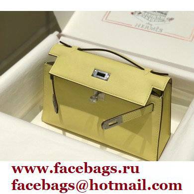 Hermes Mini Kelly 22 Pochette Bag Light Yellow in Swift Leather with Silver Hardware