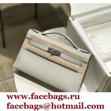 Hermes Mini Kelly 22 Pochette Bag Pear Grey in Swift Leather with Silver Hardware