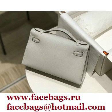 Hermes Mini Kelly 22 Pochette Bag Pearl Grey in Swift Leather with Gold Hardware - Click Image to Close