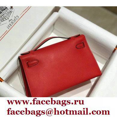 Hermes Mini Kelly 22 Pochette Bag Red in Swift Leather with Silver Hardware - Click Image to Close
