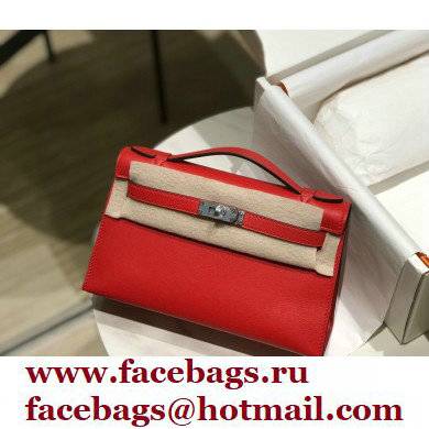 Hermes Mini Kelly 22 Pochette Bag Red in Swift Leather with Silver Hardware