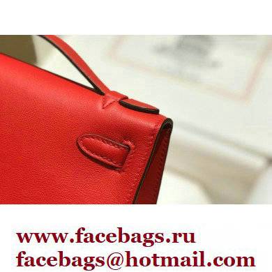 Hermes Mini Kelly 22 Pochette Bag Red in Swift Leather with Silver Hardware
