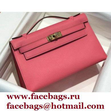 Hermes Mini Kelly 22 Pochette Bag Rouge Pink in Swift Leather with Gold Hardware