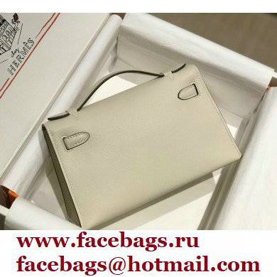 Hermes Mini Kelly 22 Pochette Bag White in Swift Leather with Gold Hardware