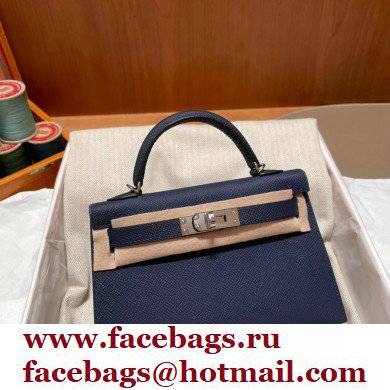 Hermes Mini Kelly II Handbag blue sapphire original epsom leather