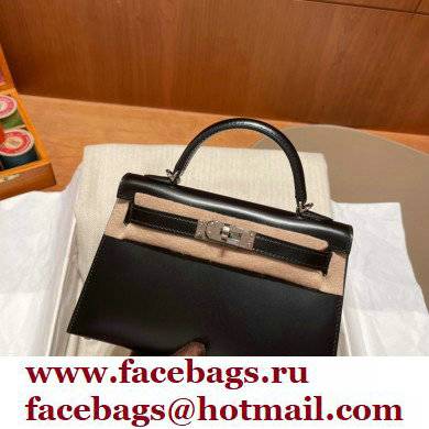 Hermes Mini Kelly II Handbag in original box leather black handmade - Click Image to Close