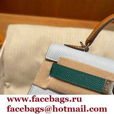 Hermes Mini Kelly II Handbag in original epsom leather tan/white/green