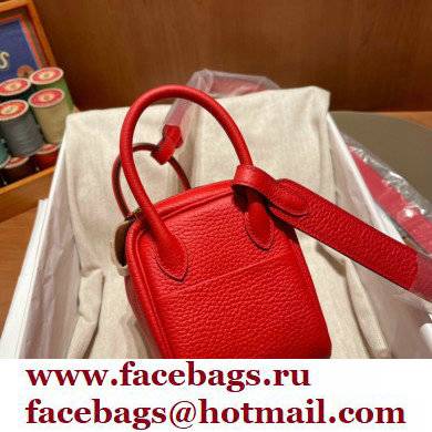 Hermes Mini Lindy 19cm Bag in original togo leather rouge de coeur