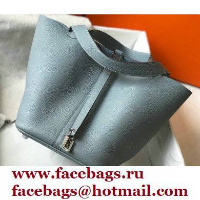 Hermes Picotin Lock 18/22 Bag Linen Blue with Silver Hardware