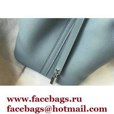 Hermes Picotin Lock 18/22 Bag Linen Blue with Silver Hardware