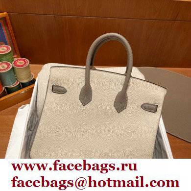 Hermes bicolor Birkin 25cm Bag craie/etoupe in Original Togo Leather - Click Image to Close