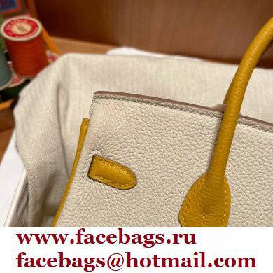 Hermes bicolor Birkin 25cm Bag craie/yellow in Original Togo Leather