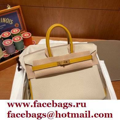 Hermes bicolor Birkin 25cm Bag craie/yellow in Original Togo Leather - Click Image to Close