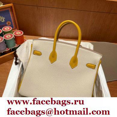 Hermes bicolor Birkin 25cm Bag craie/yellow in Original Togo Leather - Click Image to Close