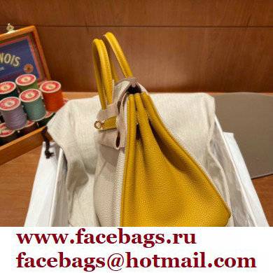Hermes bicolor Birkin 25cm Bag craie/yellow in Original Togo Leather