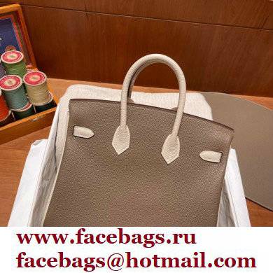 Hermes bicolor Birkin 25cm Bag etoupe/craie in Original Togo Leather