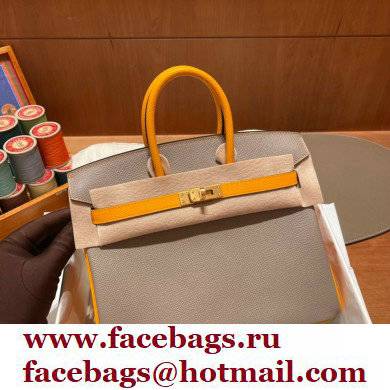 Hermes bicolor Birkin 25cm Bag gris perle/yellow in Original epsom Leather