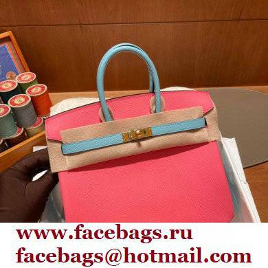Hermes bicolor Birkin 25cm Bag rose lipstick/blue in Original epsom Leather