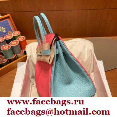 Hermes bicolor Birkin 25cm Bag rose lipstick/blue in Original epsom Leather - Click Image to Close