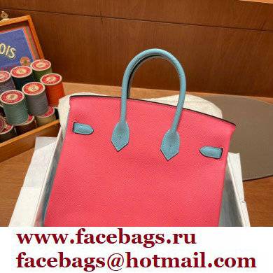 Hermes bicolor Birkin 25cm Bag rose lipstick/blue in Original epsom Leather