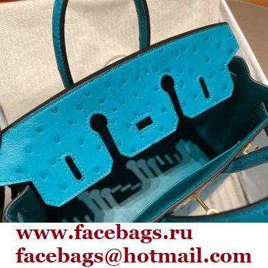 Hermes birkin 25 bag in ostrich leather bleu france handmade