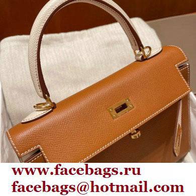 Hermes kelly 25 bag in epsom leather gold/white handmade