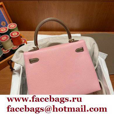 Hermes kelly 25 bag in mysore leather pink/gray handmade