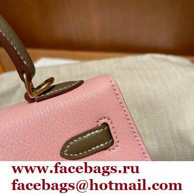 Hermes kelly 25 bag in mysore leather pink/gray handmade