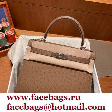 Hermes kelly 25 bag in ostrich leather etoupe handmade