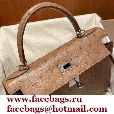Hermes kelly 25 bag in ostrich leather etoupe handmade