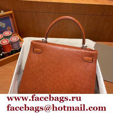 Hermes kelly 25 bag in ostrich leather gold handmade