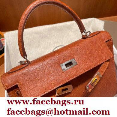 Hermes kelly 25 bag in ostrich leather gold handmade