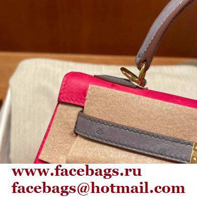 Hermes kelly 25 bag in ostrich leather rose tyrien/gris agate handmade