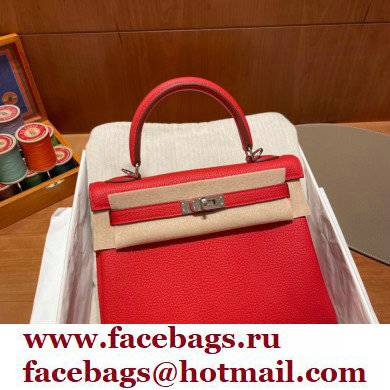Hermes kelly 25 bag in togo leather rouge de coeur handmade