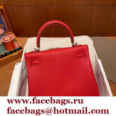 Hermes kelly 25 bag in togo leather rouge de coeur handmade