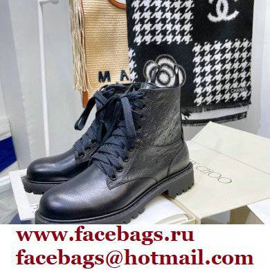 Jimmy Choo CORA FLAT JC Monogram Leather Mix Combat Boots Black 2021 - Click Image to Close