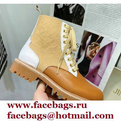 Jimmy Choo CORA FLAT JC Monogram Leather Mix Combat Boots Caramel 2021 - Click Image to Close