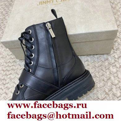 Jimmy Choo CORA FLAT Soft Calf Leather Combat Boots with Crystal Buckle Black 2021 - Click Image to Close