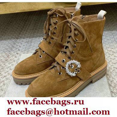 Jimmy Choo CORA FLAT Suede Combat Boots with Crystal Buckle Caramel 2021 Jimmy Choo CORA FLAT Suede Combat Boots with Crystal Buckle Caramel 2021