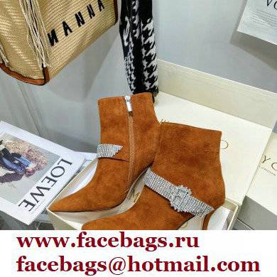 Jimmy Choo Heel 8.5cm KAZA Suede Booties Boots Orange with Crystal-Embellished Strap 2021 - Click Image to Close