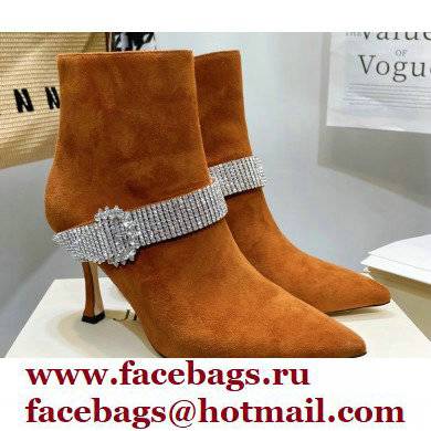 Jimmy Choo Heel 8.5cm KAZA Suede Booties Boots Orange with Crystal-Embellished Strap 2021 - Click Image to Close