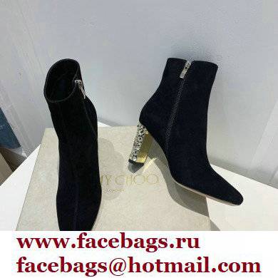 Jimmy Choo Heel 8cm Maine Ankle Boots Suede Black with Crystal Heel 2021