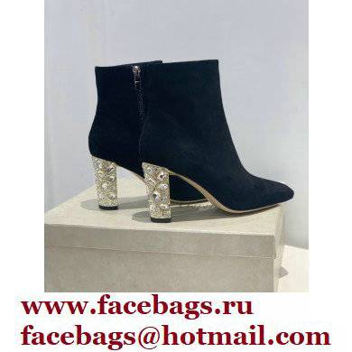 Jimmy Choo Heel 8cm Maine Ankle Boots Suede Black with Crystal Heel 2021 - Click Image to Close