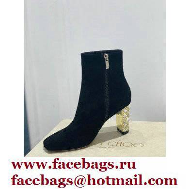Jimmy Choo Heel 8cm Maine Ankle Boots Suede Black with Crystal Heel 2021