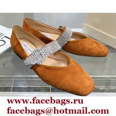 Jimmy Choo KRISTA FLAT Suede Flats Orange with Crystal-Embellished Strap 2021 - Click Image to Close