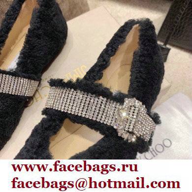 Jimmy Choo KRISTA Faux Fur Flats with Crystal-Embellished Strap 07 2021
