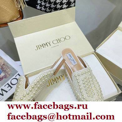 Jimmy Choo White Satin Slippers with All-Over Pearls 2021 - Click Image to Close