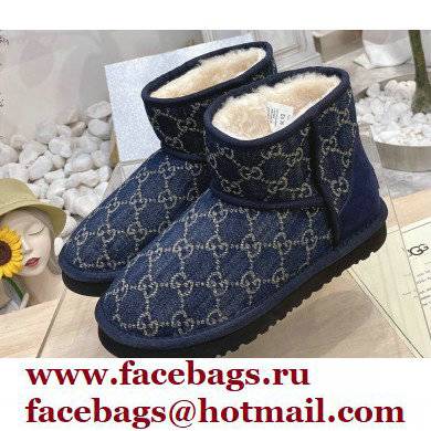 UGG x Gucci Shearling Lining Ankle Boots Denim Blue 2021 - Click Image to Close