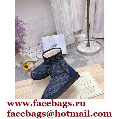 UGG x Gucci Shearling Lining Ankle Boots Denim Blue 2021 - Click Image to Close