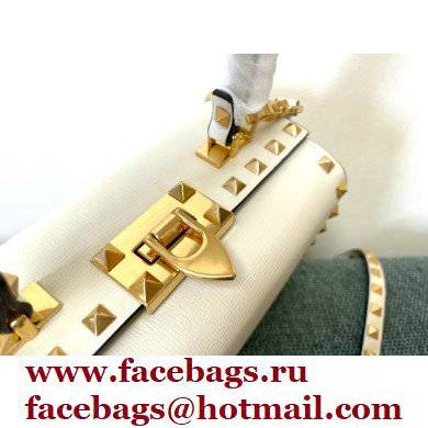 Valentino Rockstud Alcove Grainy Calfskin Box Bag White 2021 - Click Image to Close